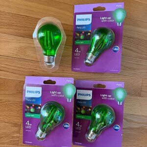 Philips Party LED Green Light A19 Blub - Set of Four (4)